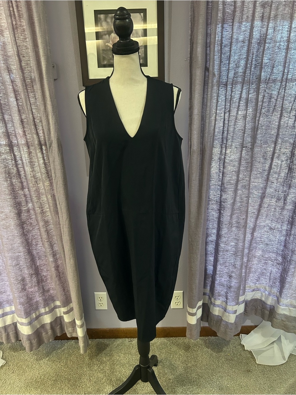 Everlane Black V-Neck Sleeveless Midi Dress